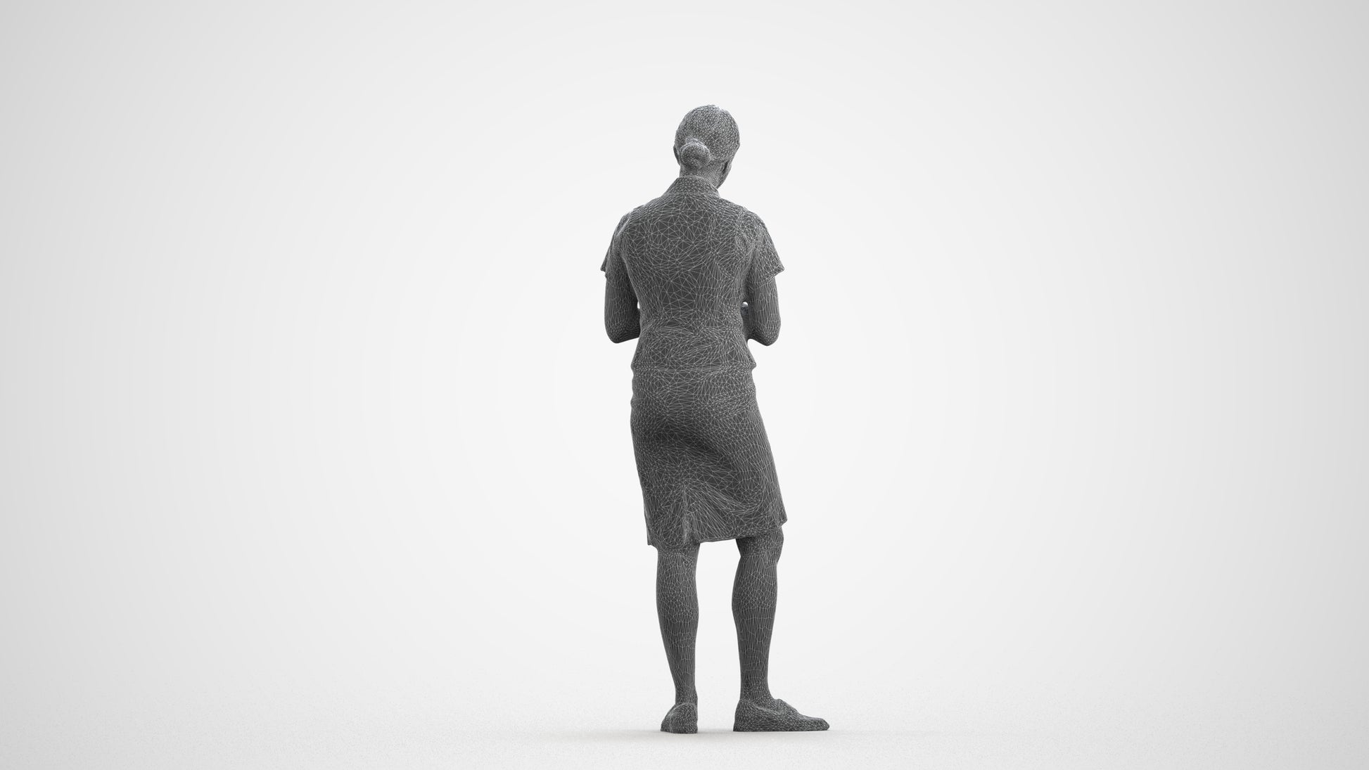 realistic 3D people woman hospitality, render-ready for V-Ray and Corona, FBX OBJ, wireframe front view