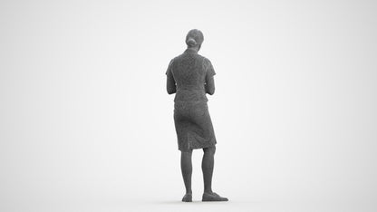 realistic 3D people woman hospitality, render-ready for V-Ray and Corona, FBX OBJ, wireframe front view