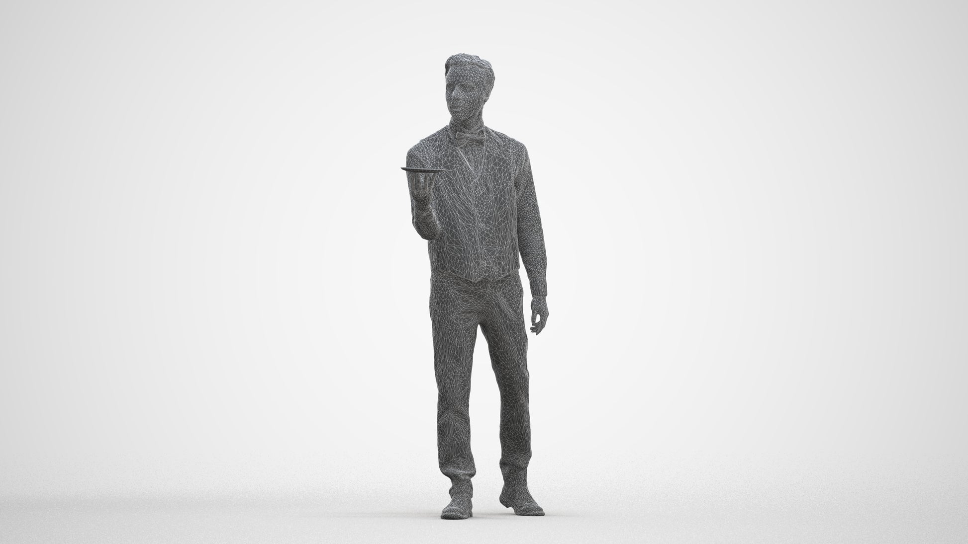 3D people model man hospitality, scanned human for 3ds Max rendering, three-quarter front view render