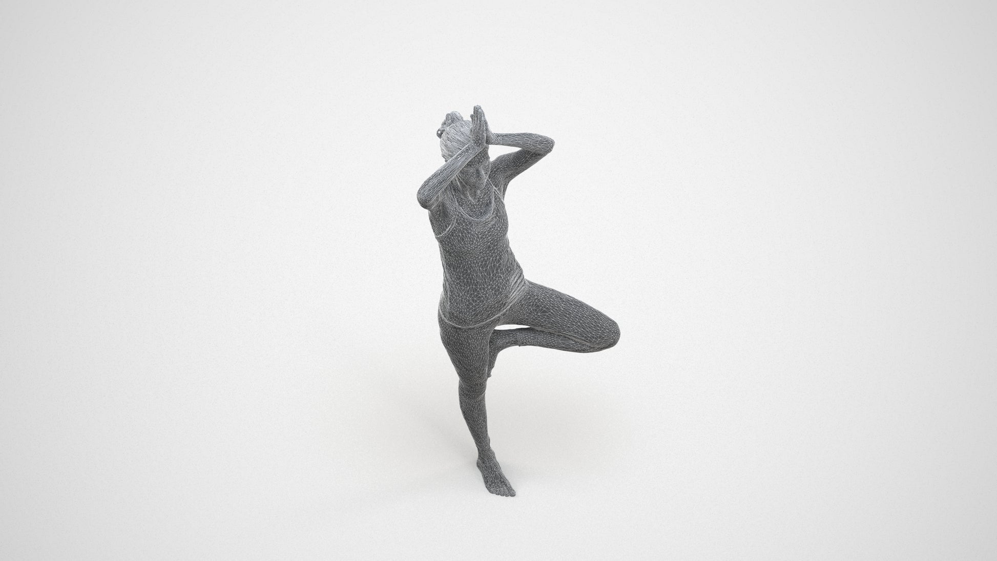 realistic 3D human woman sport, archviz people FBX OBJ for Blender, wireframe three-quarter view