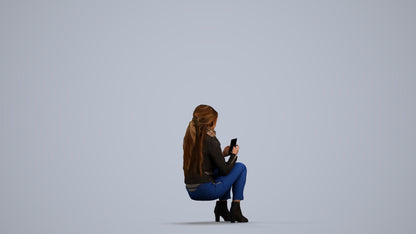 photogrammetry 3D woman casual sitting, realistic human model archviz FBX, front view render