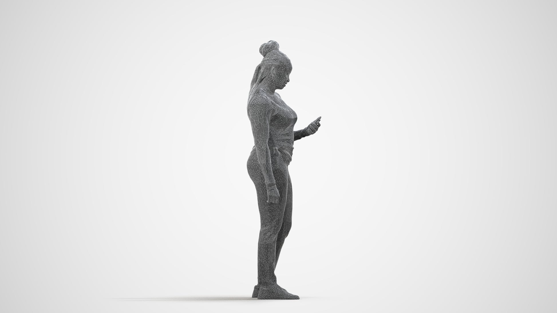 realistic 3D people woman casual standing, render-ready for V-Ray and Corona, FBX OBJ, wireframe side view