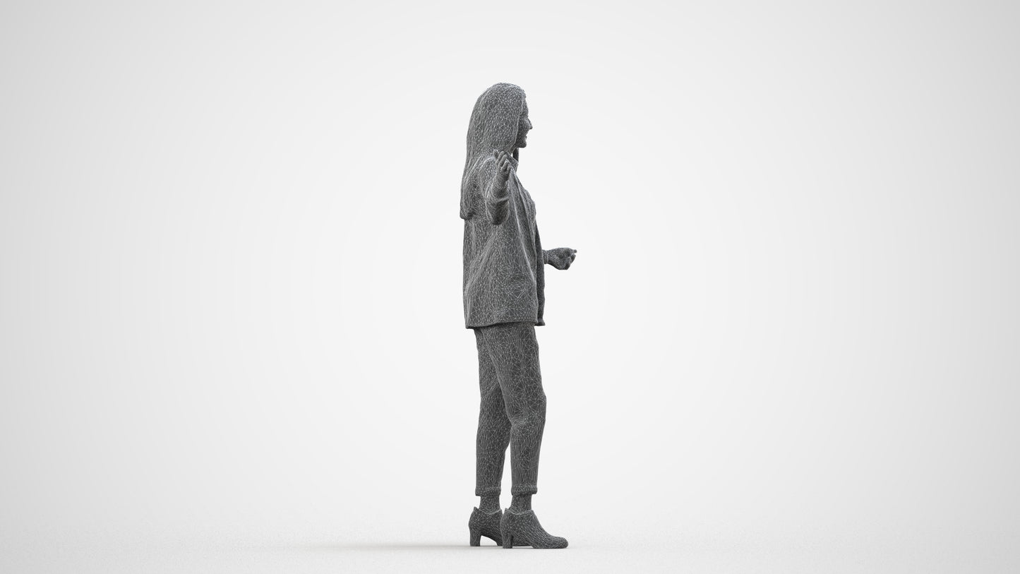 realistic 3D woman business, scanned archviz people for Blender and 3ds Max, wireframe side view