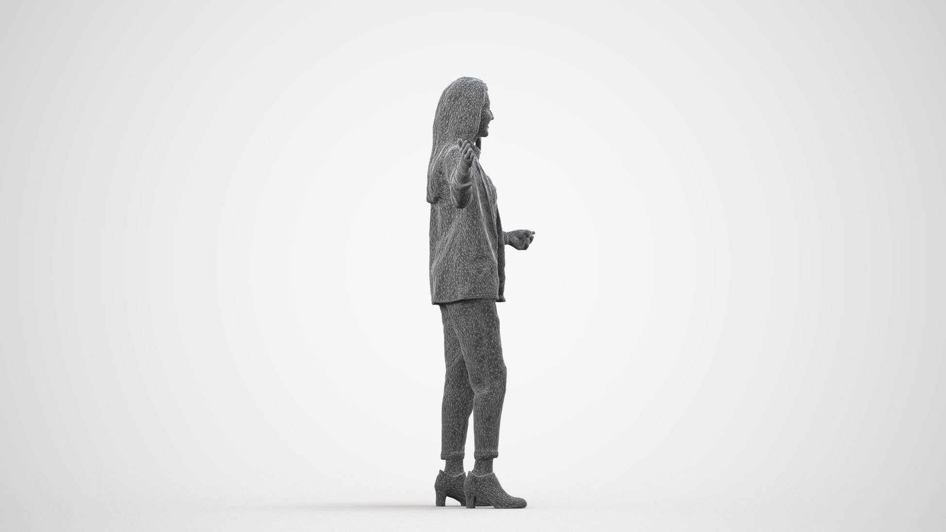 realistic 3D woman business, scanned archviz people for Blender and 3ds Max, wireframe side view