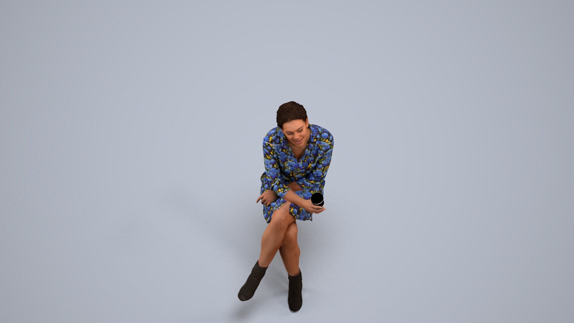3D scanned woman sitting casual, photorealistic archviz people for Enscape and SketchUp, back view render