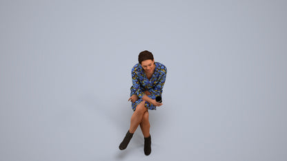3D scanned woman sitting casual, photorealistic archviz people for Enscape and SketchUp, back view render