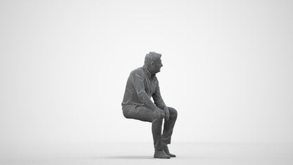 3D people model man casual sitting, scanned human for 3ds Max rendering, wireframe side view