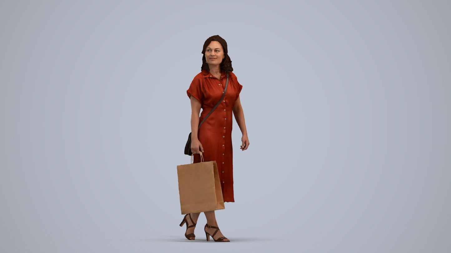 photogrammetry 3D woman casual walking, realistic human model archviz FBX, standing pose render