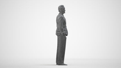 3D scanned man business, photorealistic archviz people for Enscape and SketchUp, wireframe side view