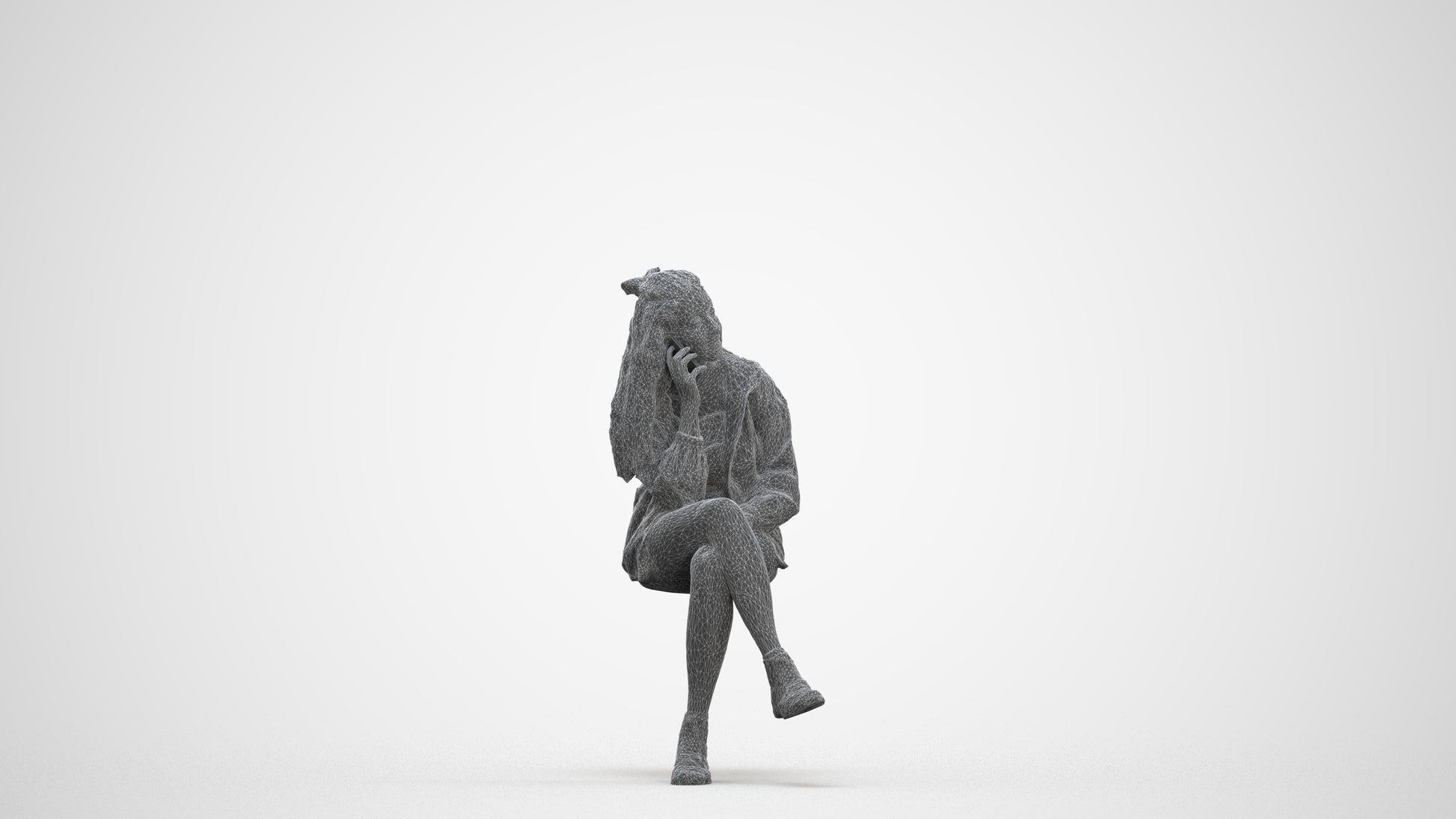 realistic 3D people woman casual sitting, render-ready for V-Ray and Corona, FBX OBJ, three-quarter front view render