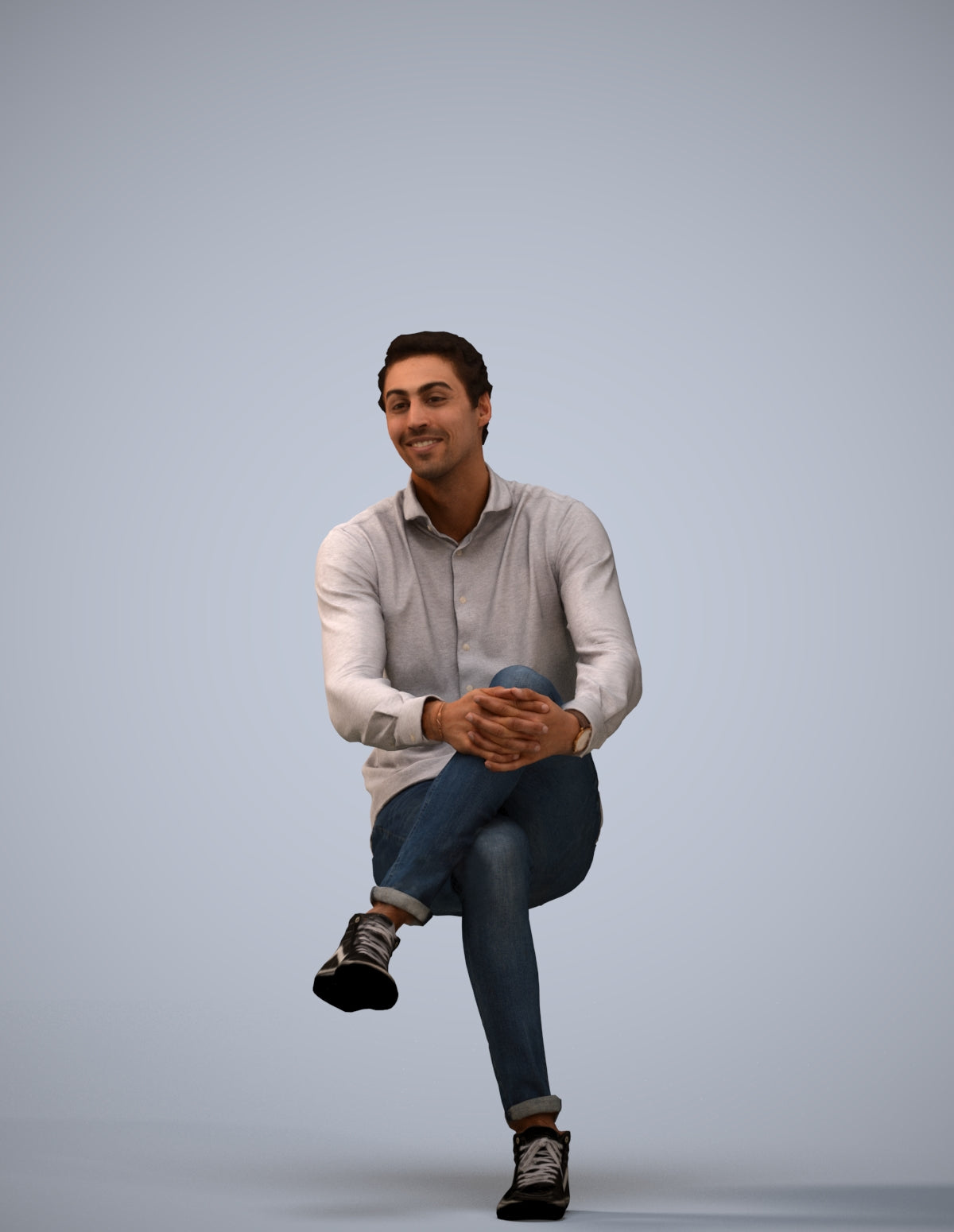 realistic 3D human man casual sitting, archviz people FBX OBJ for Blender