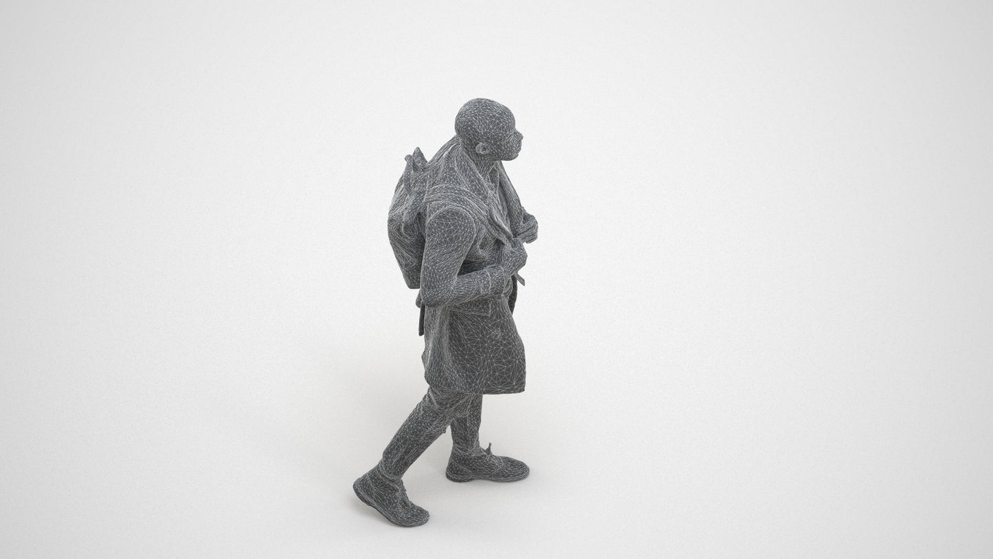 3D people model man casual walking, scanned human for 3ds Max rendering, wireframe three-quarter view