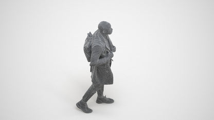 3D people model man casual walking, scanned human for 3ds Max rendering, wireframe three-quarter view