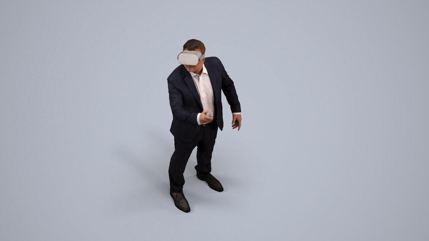 realistic 3D human man business standing, archviz people FBX OBJ for Blender, back view render