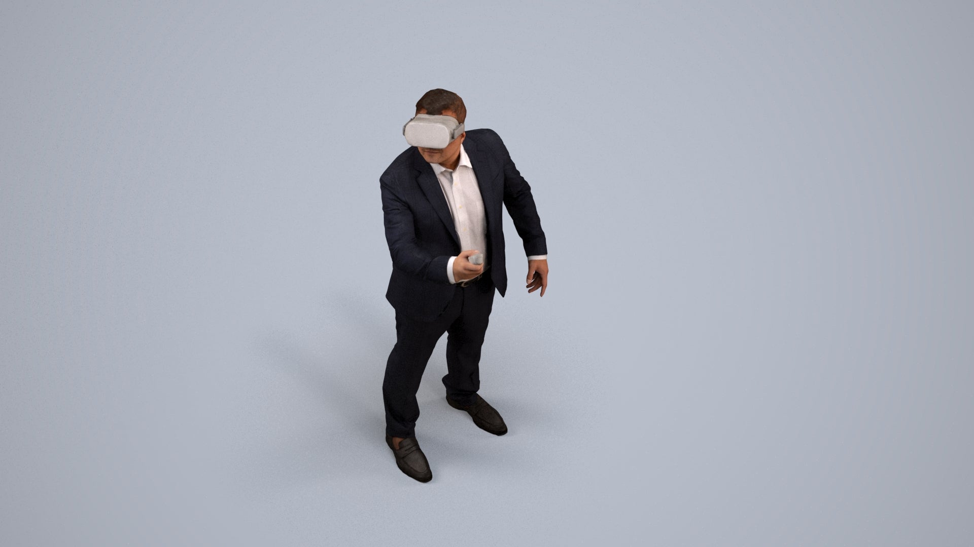 realistic 3D human man business standing, archviz people FBX OBJ for Blender, back view render