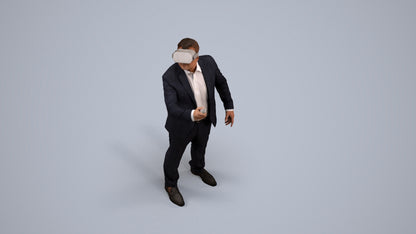 realistic 3D human man business standing, archviz people FBX OBJ for Blender, back view render