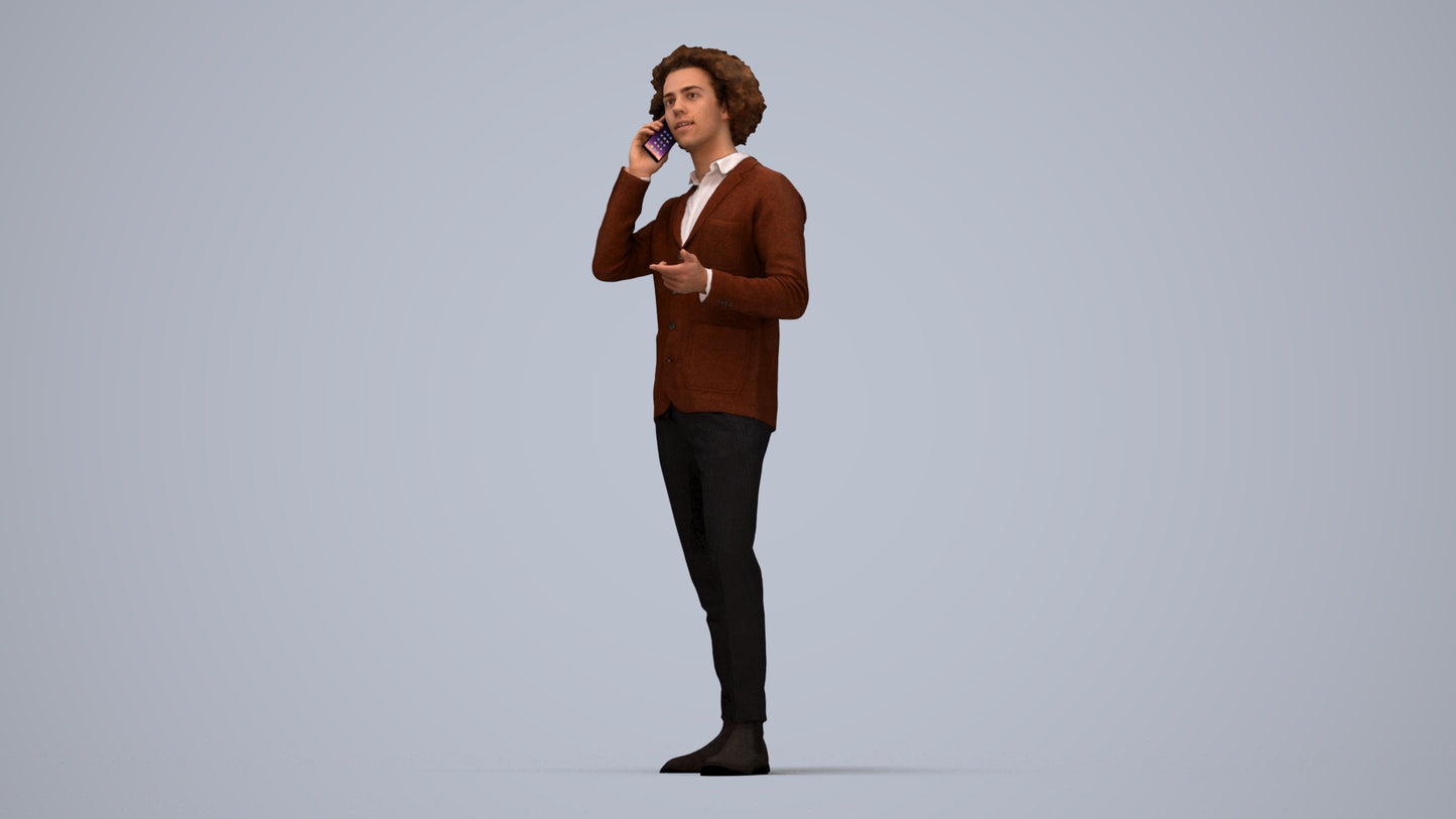 3D people model man business standing, scanned human for 3ds Max rendering, top-down view render