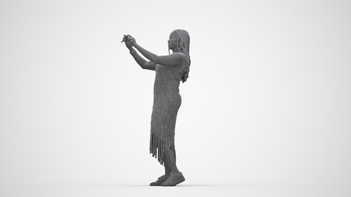 realistic 3D woman casual standing, scanned archviz people for Blender and 3ds Max, wireframe back view