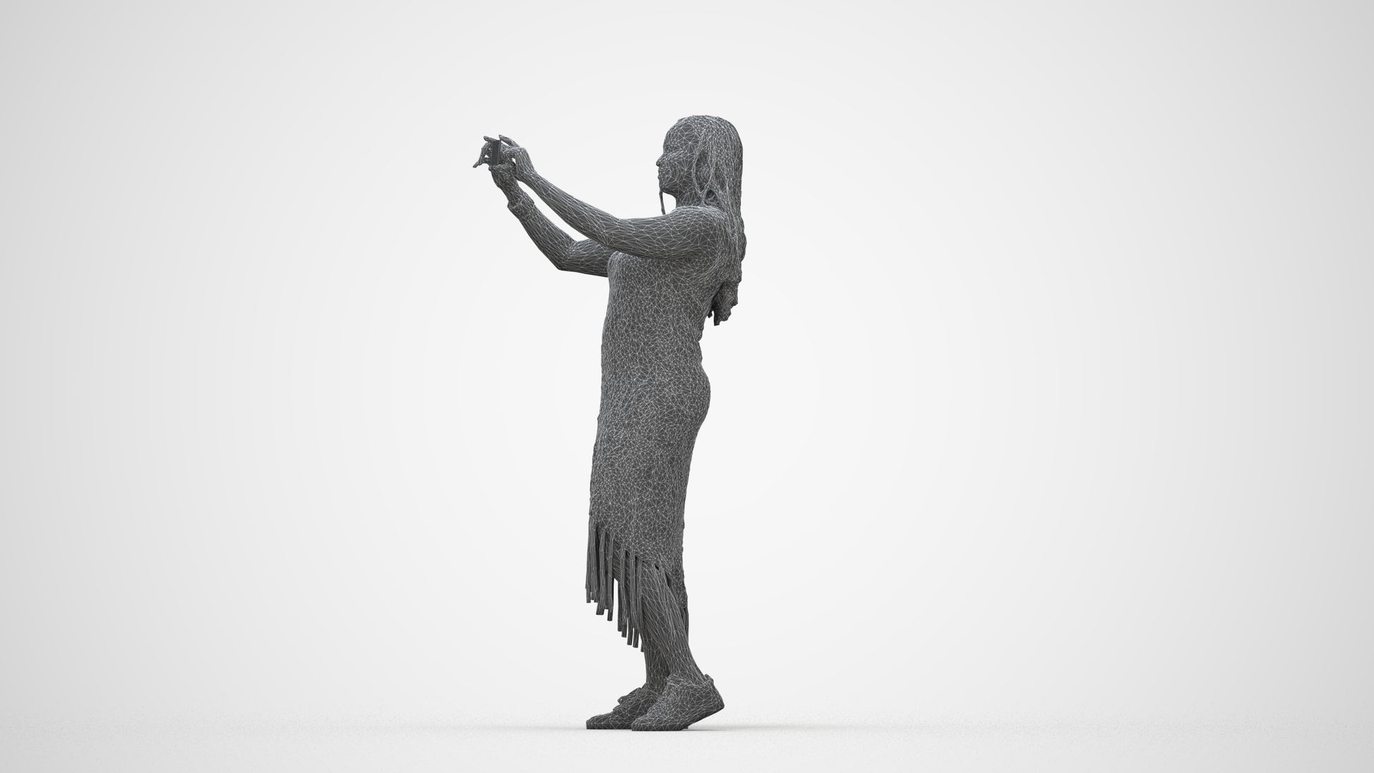 realistic 3D woman casual standing, scanned archviz people for Blender and 3ds Max, wireframe back view