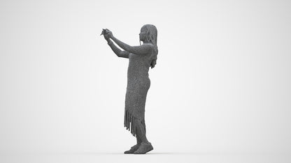 realistic 3D woman casual standing, scanned archviz people for Blender and 3ds Max, wireframe back view