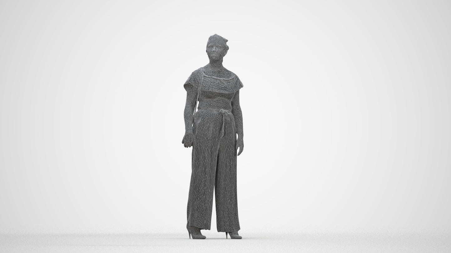 realistic 3D woman casual walking, scanned archviz people for Blender and 3ds Max, wireframe back view