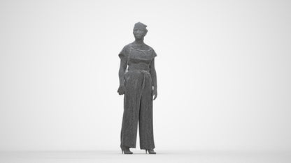 realistic 3D woman casual walking, scanned archviz people for Blender and 3ds Max, wireframe back view