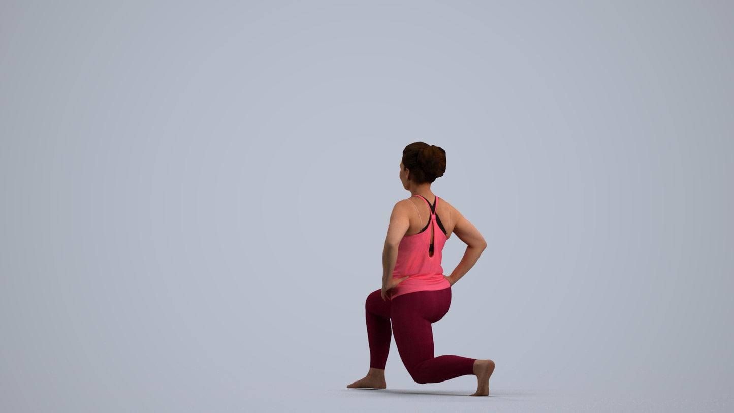 3D human model woman sport, photogrammetry scanned person for archviz, front view render