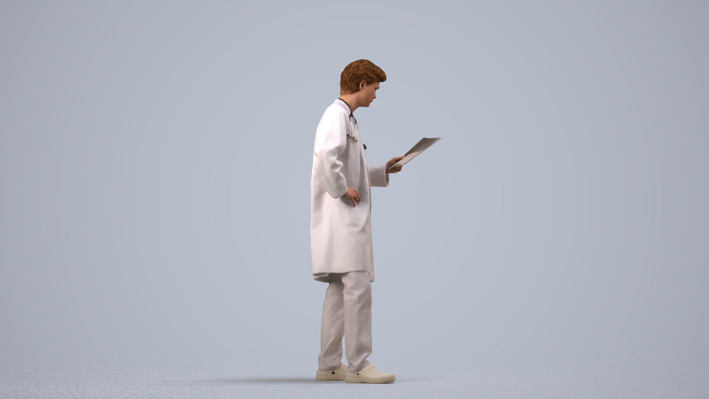 photogrammetry 3D man standing, realistic human model archviz FBX, side view render