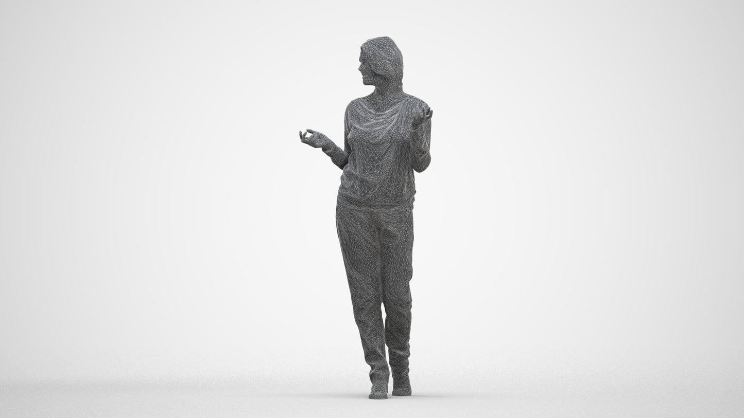 realistic 3D human woman casual walking, archviz people FBX OBJ for Blender, three-quarter front view render