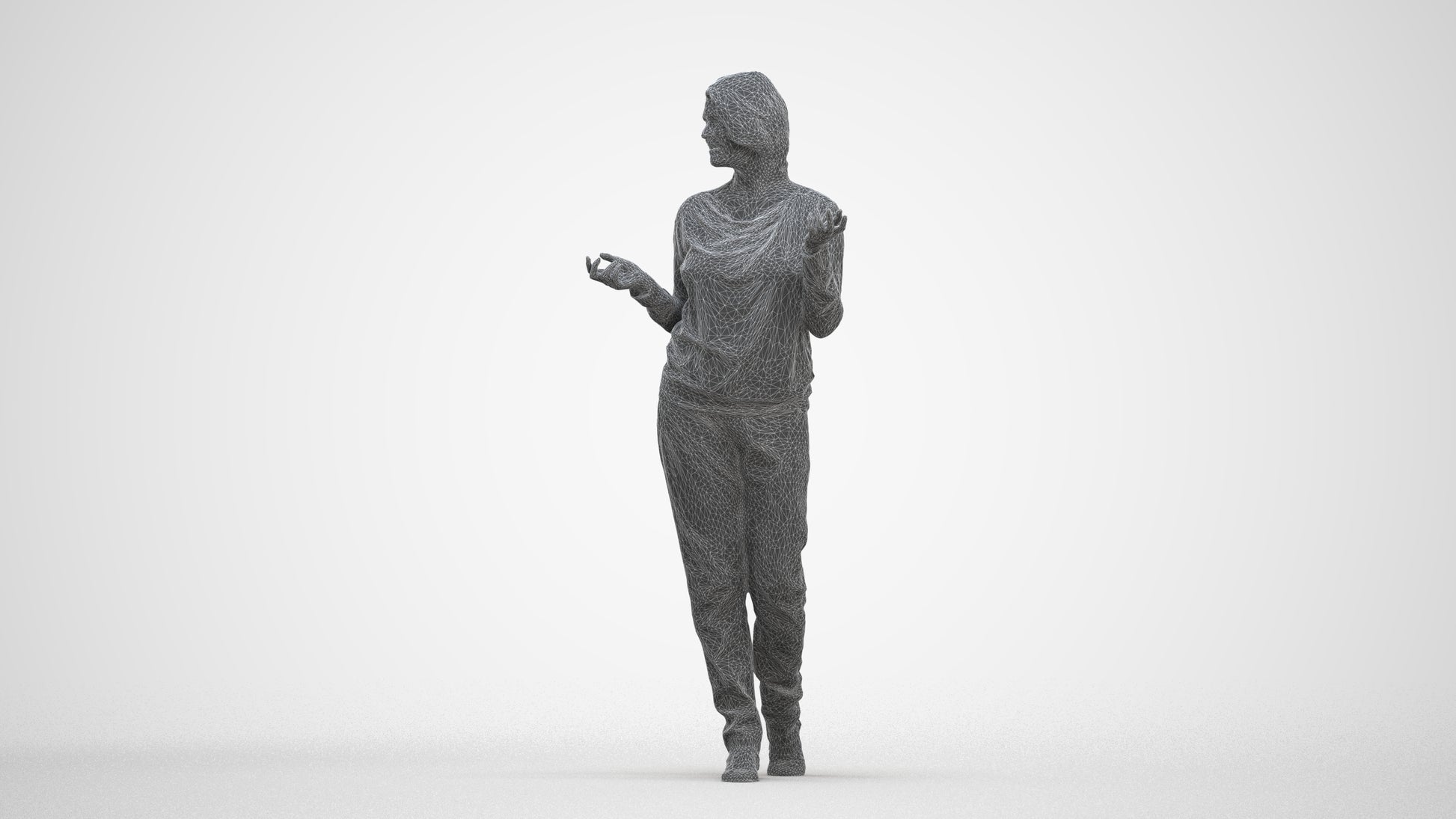 realistic 3D human woman casual walking, archviz people FBX OBJ for Blender, three-quarter front view render