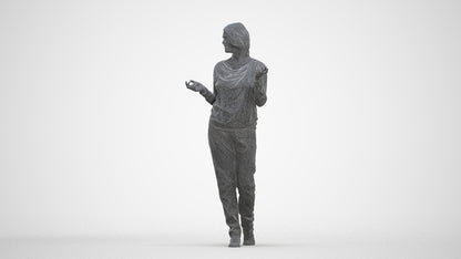 realistic 3D human woman casual walking, archviz people FBX OBJ for Blender, three-quarter front view render