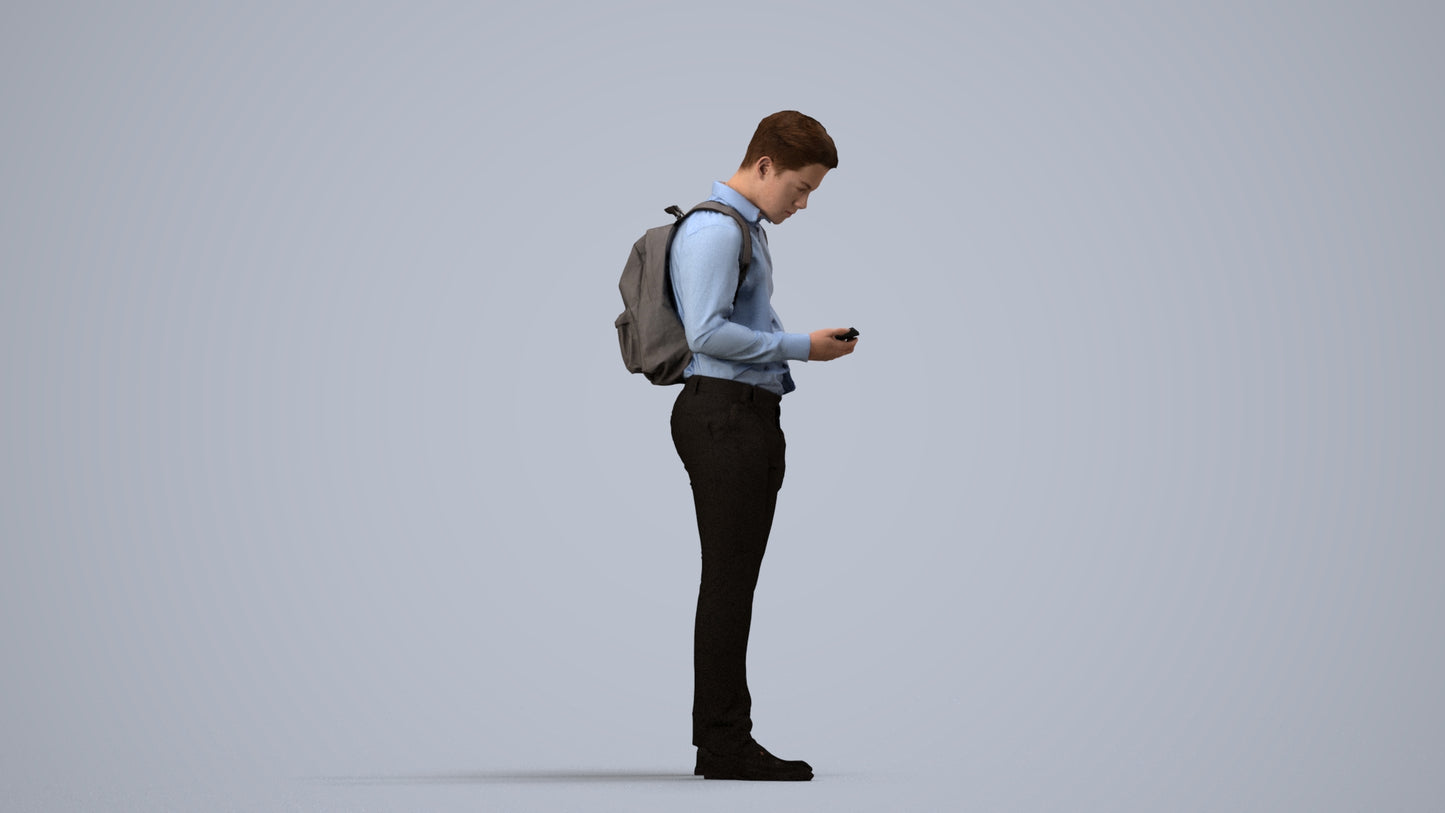 3D people model boy kids, scanned human for 3ds Max rendering, side view render