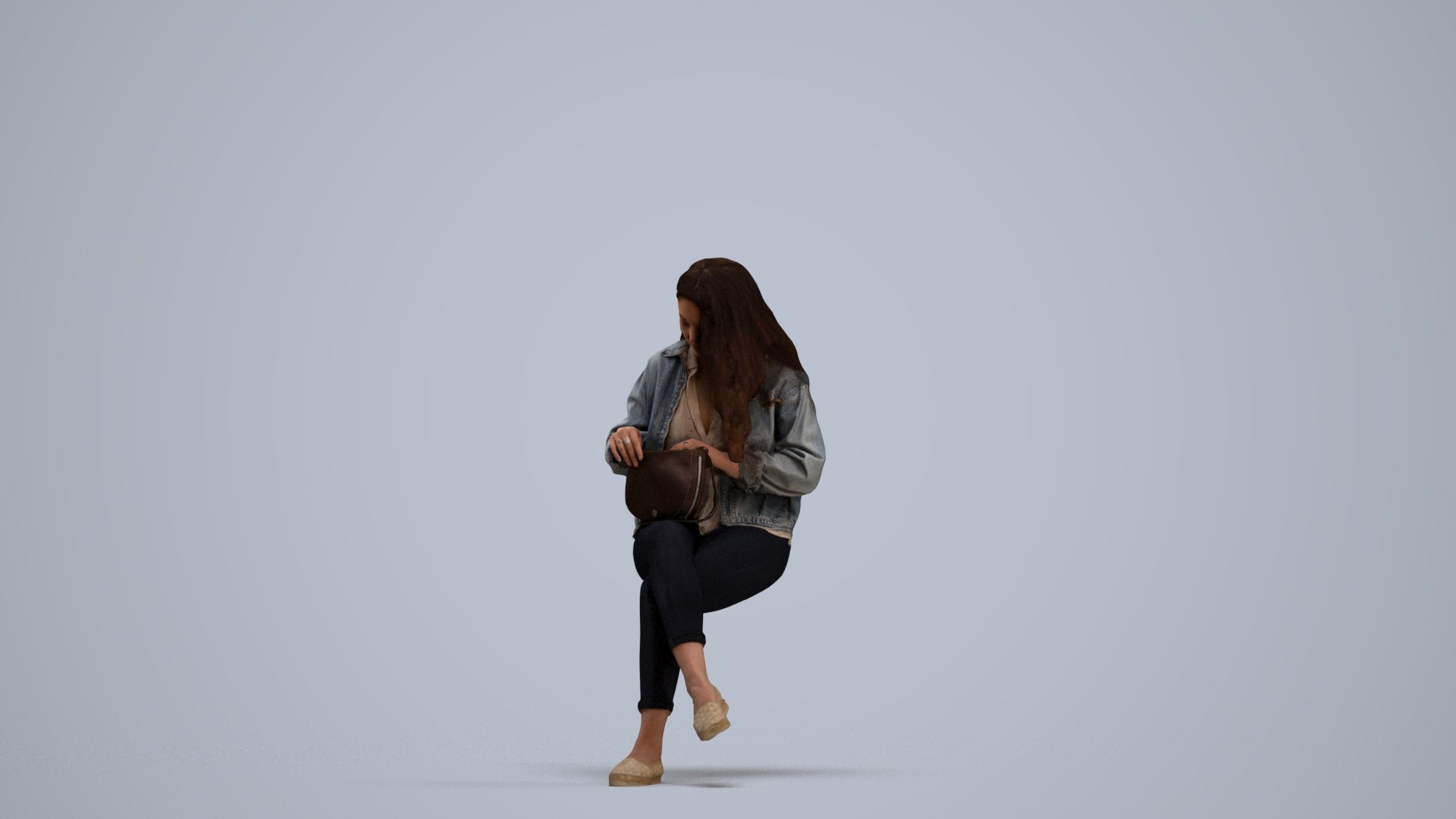 realistic 3D human woman sitting, archviz people FBX OBJ for Blender, standing pose render