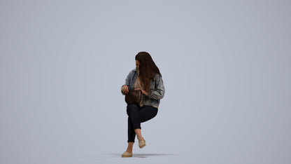 realistic 3D human woman sitting, archviz people FBX OBJ for Blender, standing pose render