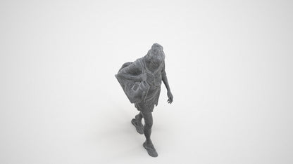 3D human model woman casual walking, photogrammetry scanned person for archviz, wireframe three-quarter view