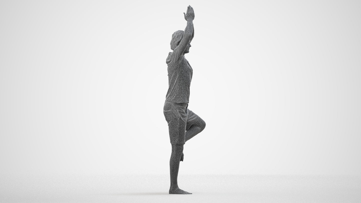 realistic 3D man casual sport, scanned archviz people for Blender and 3ds Max, wireframe side view