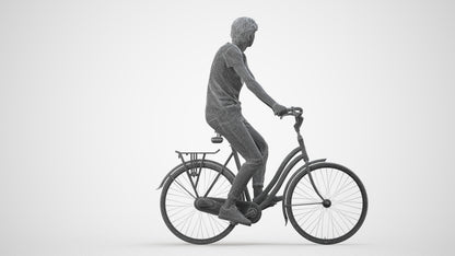 realistic 3D man casual cycling, scanned archviz people for Blender and 3ds Max, wireframe side view