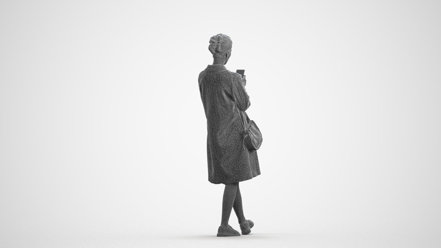 realistic 3D people woman casual standing, render-ready for V-Ray and Corona, FBX OBJ, wireframe front view