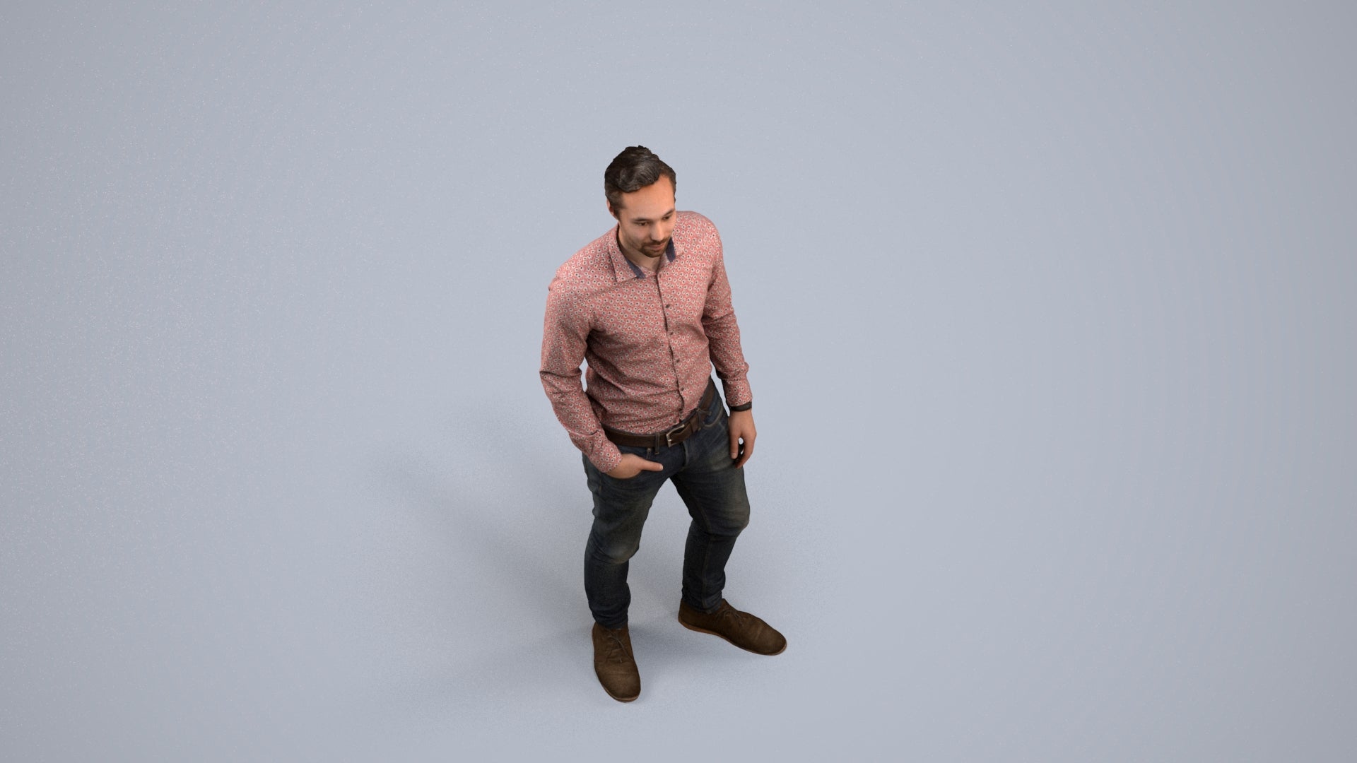 realistic 3D human man casual standing, archviz people FBX OBJ for Blender, back view render