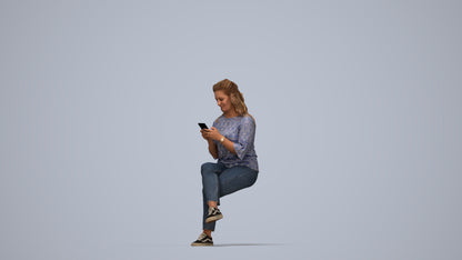 realistic 3D human woman casual sitting, archviz people FBX OBJ for Blender, top-down view render