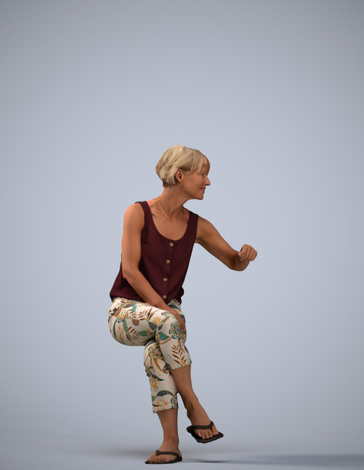 3D scanned senior woman sitting, photorealistic archviz people for Enscape and SketchUp