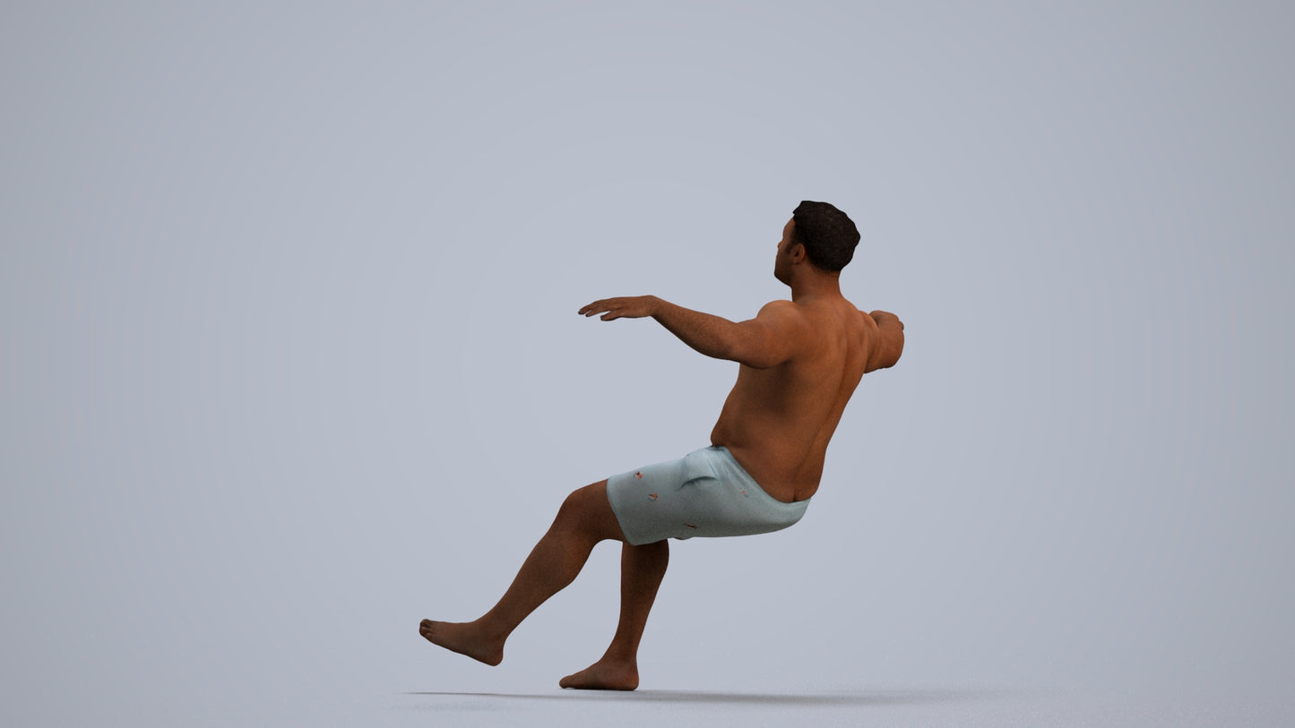 3D human model man pool, photogrammetry scanned person for archviz, front view render