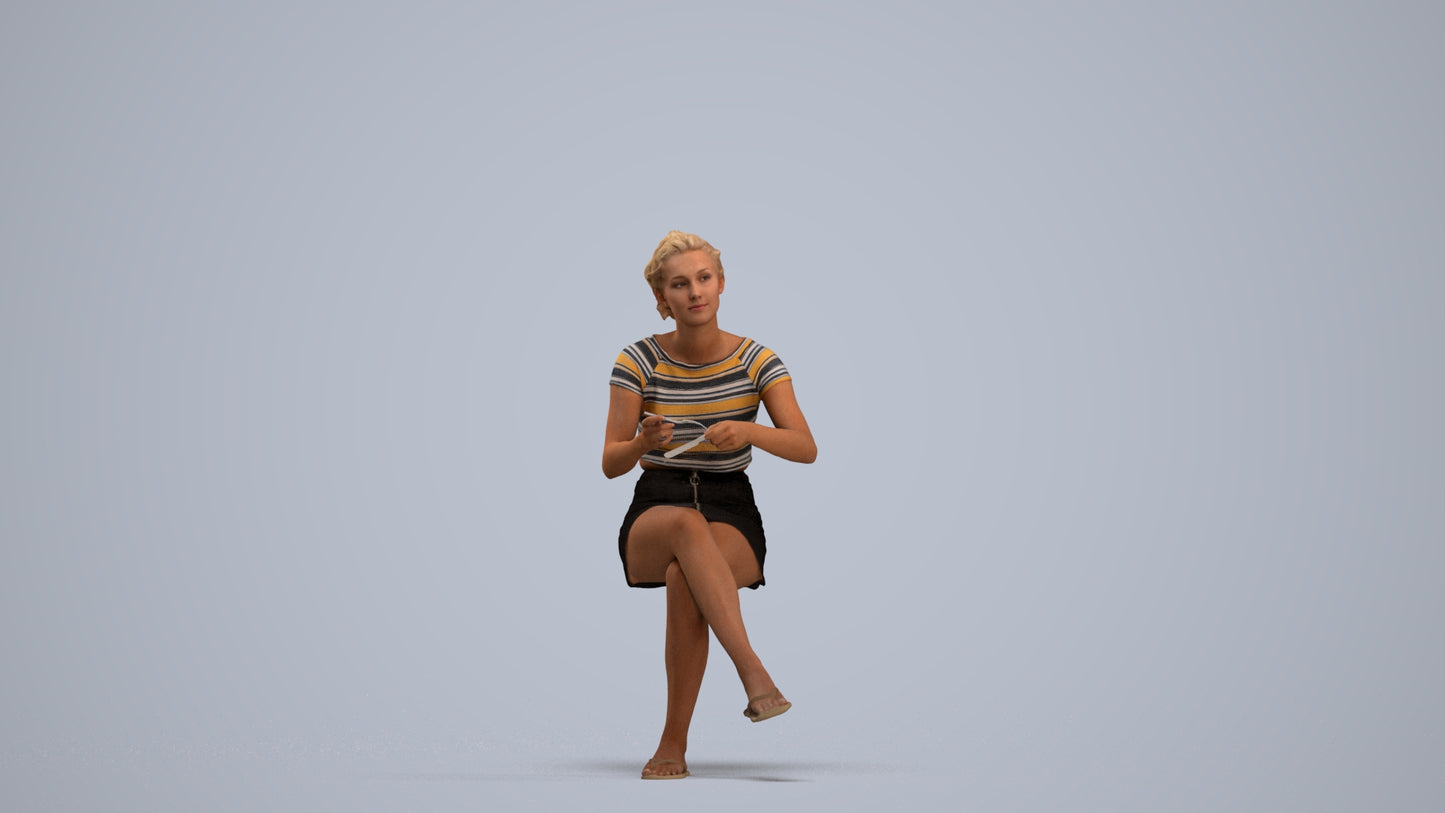 scanned 3D woman casual sitting, photogrammetry people for Enscape and V-Ray, standing pose render