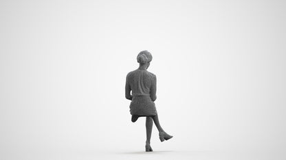 realistic 3D woman casual sitting, scanned archviz people for Blender and 3ds Max, wireframe front view
