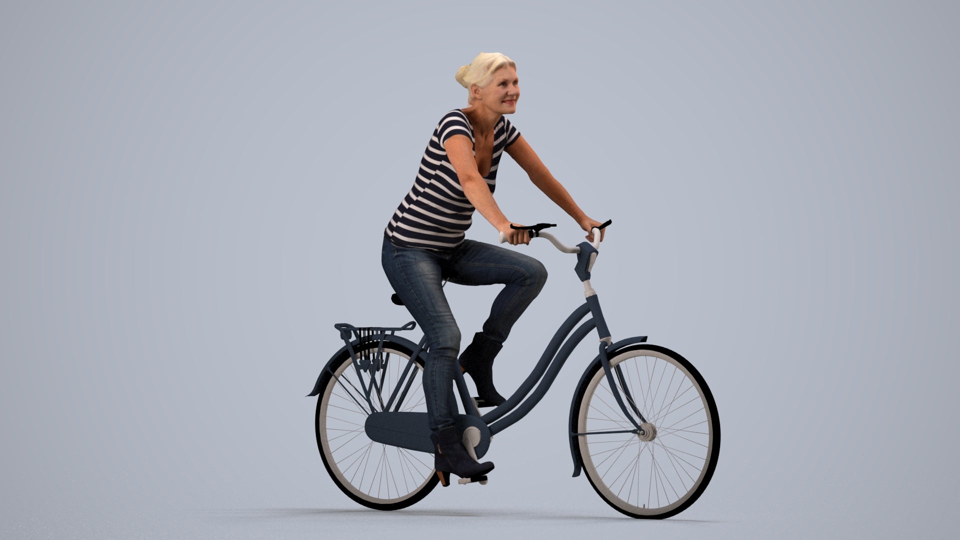 scanned 3D senior woman casual cycling, photogrammetry people for Enscape and V-Ray, side view render