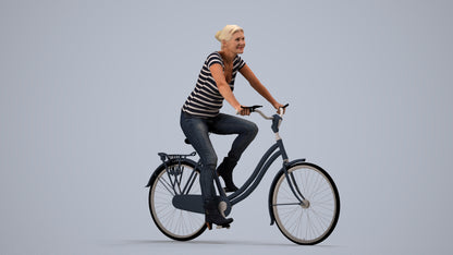 scanned 3D senior woman casual cycling, photogrammetry people for Enscape and V-Ray, side view render