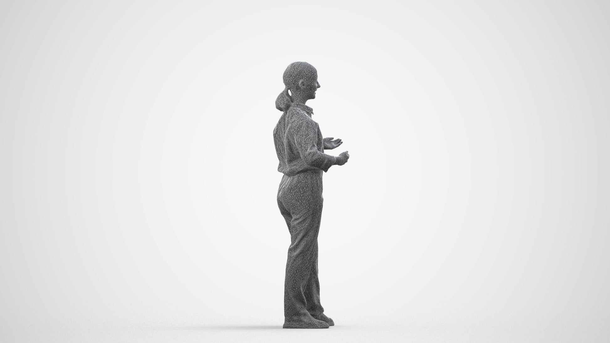 realistic 3D people girl kids, render-ready for V-Ray and Corona, FBX OBJ, wireframe side view