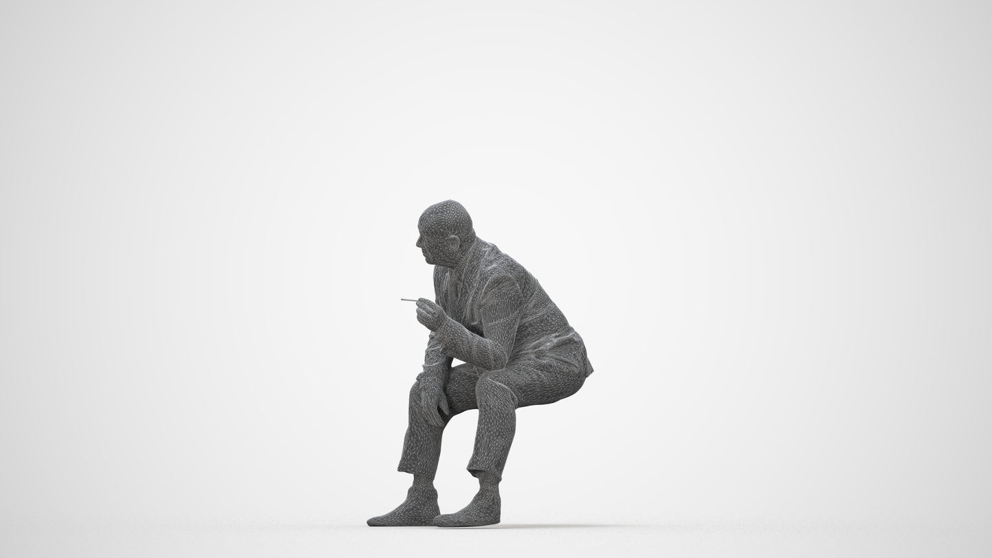 3D human model senior man business, photogrammetry scanned person for archviz, wireframe back view