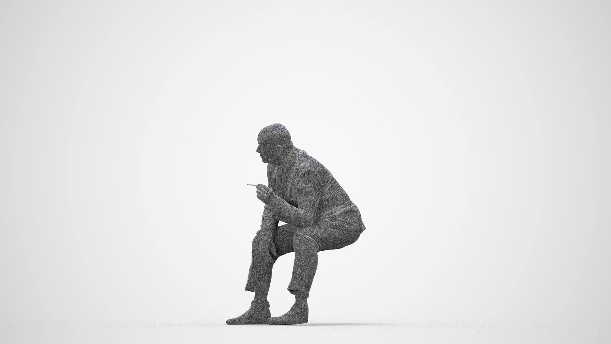 3D human model senior man business, photogrammetry scanned person for archviz, wireframe back view
