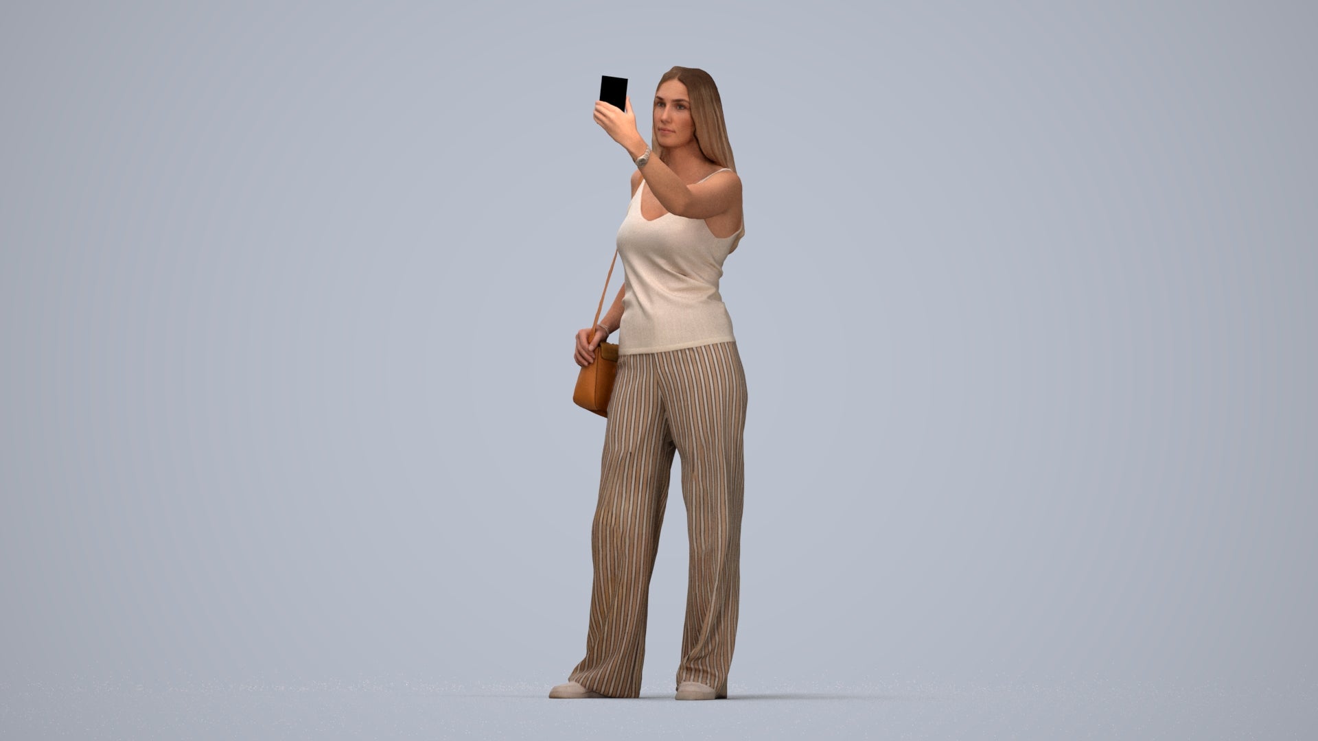 3D people model woman casual standing, scanned human for 3ds Max rendering, top-down view render